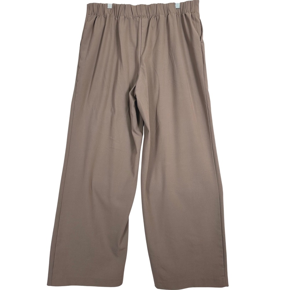 Nicole Miller Wide Leg Trousers L Beige High Rise Elastic Back Pants Minimalist - Picture 4 of 9